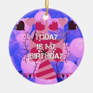 Happy Birthday Today is my Birthday Blue Balloons Ceramic Tree Decoration