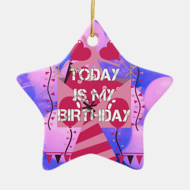 Happy Birthday Today is my Birthday Blue Balloons Ceramic Tree Decoration (Front)