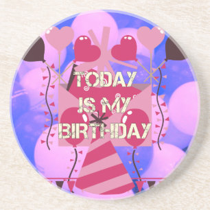Happy Birthday Today is my Birthday Blue Balloons Coaster