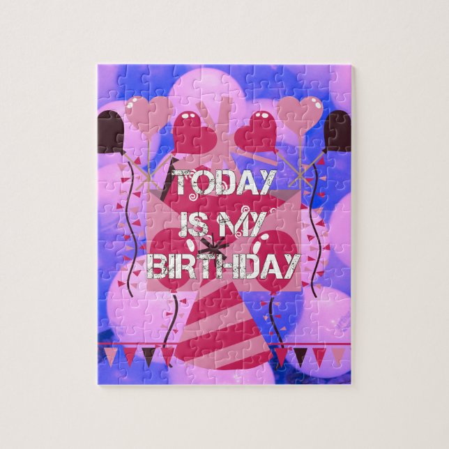 Happy Birthday Today is my Birthday Blue Balloons Jigsaw Puzzle (Vertical)
