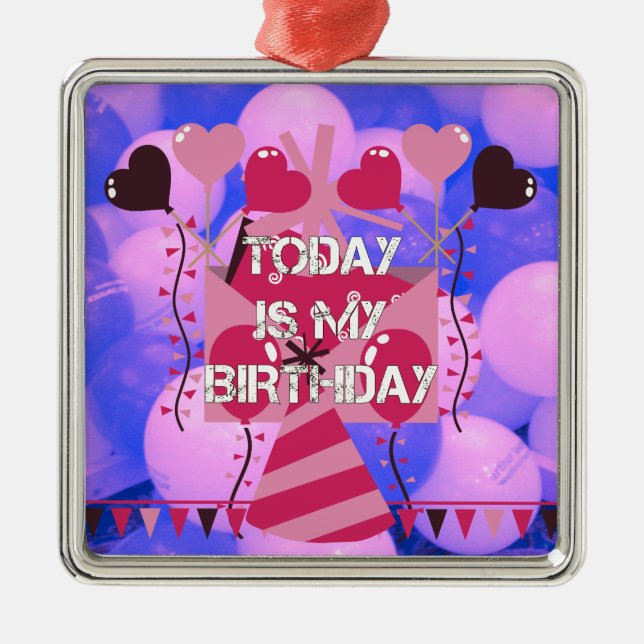 Happy Birthday Today is my Birthday Blue Balloons Metal Tree Decoration (Front)