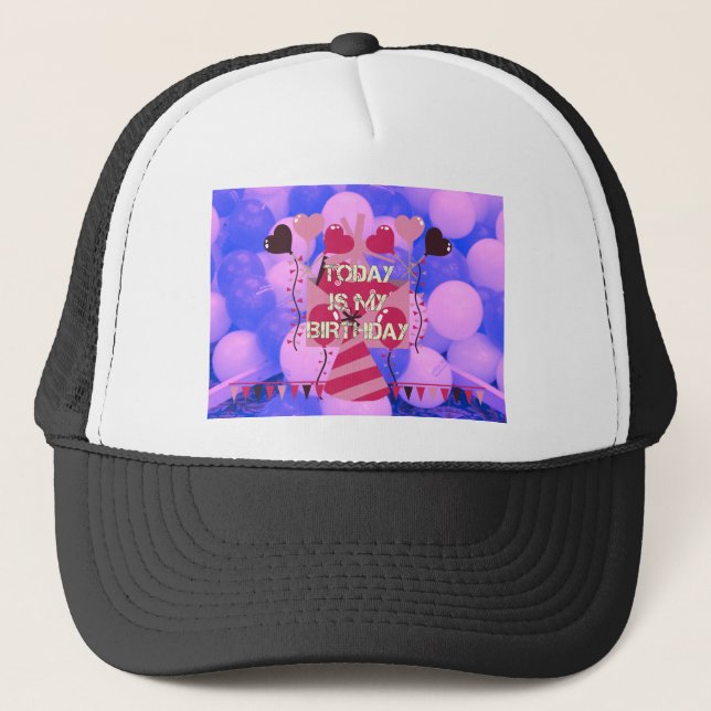 Happy Birthday Today is my Birthday Blue Balloons Trucker Hat (Front)