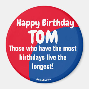 Happy Birthday TOM large red/blue magnet