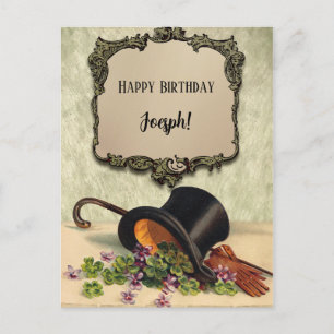 Happy Birthday Top Hat Gloves Personal Name Postcard