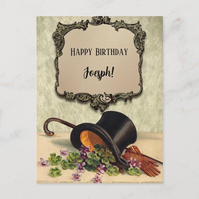  Happy Birthday Top Hat Gloves Personal Name | Postcard (Front)