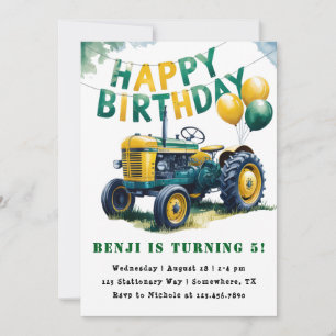 Happy Birthday Tractor Boy Birthday Bash Invitation