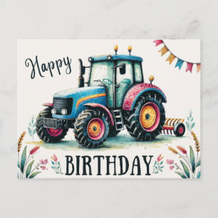 Happy Birthday Tractor Postcard