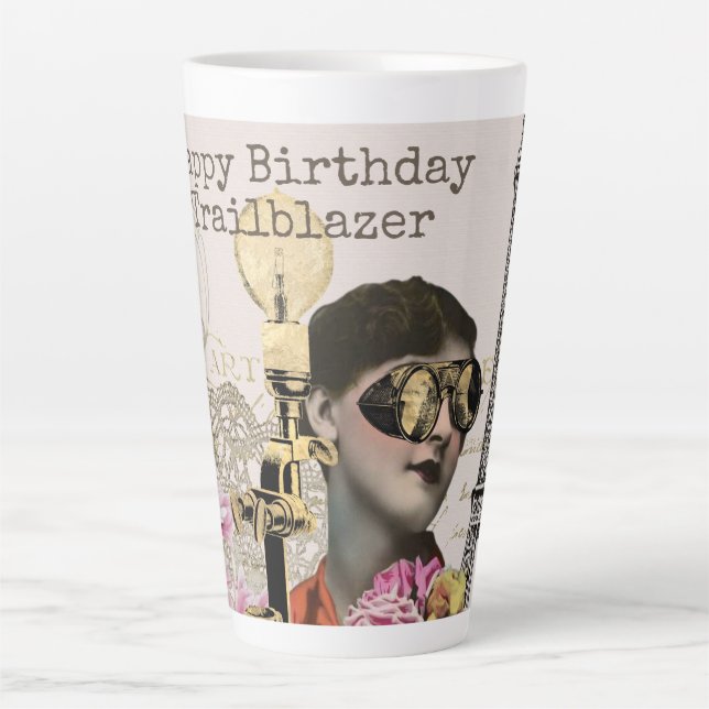 Happy Birthday Trailblazer Steampunk Vintage  Latte Mug (Front)