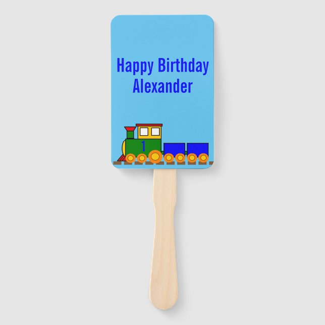 Happy Birthday Train and Name  Hand Fan (Front)