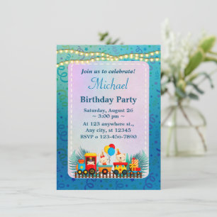 Happy Birthday Train With Cute Animals Wishes Card