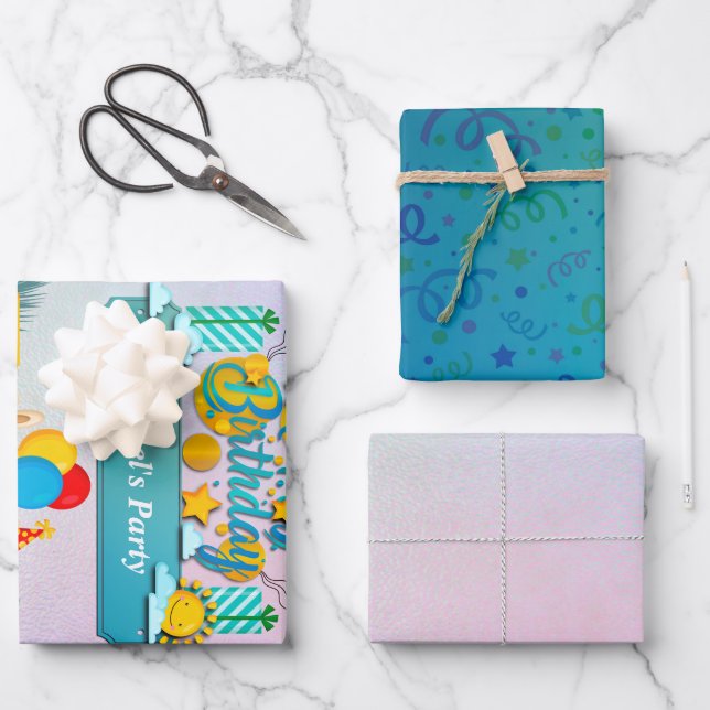 Happy Birthday Train With Cute Animals Wishes Wrapping Paper Sheet (Front)