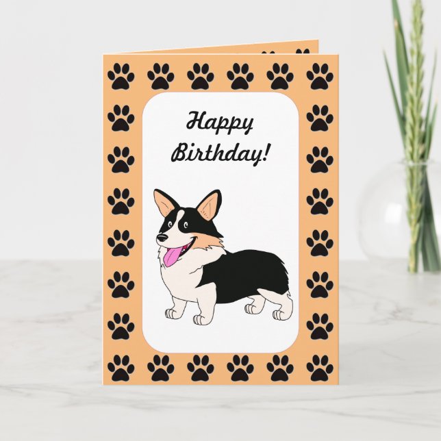 Happy Birthday Tricolor Corgi Card (Front)