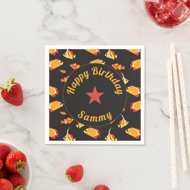 Happy Birthday Tropical Fish Napkin (Insitu)