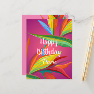 Happy Birthday Tropical Flowers Postcard