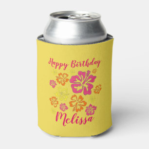 Happy Birthday Tropical Hawaiian Hibiscus Flowers Can Cooler