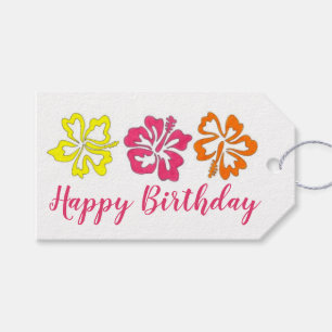 Happy Birthday Tropical Hawaiian Hibiscus Flowers Gift Tags