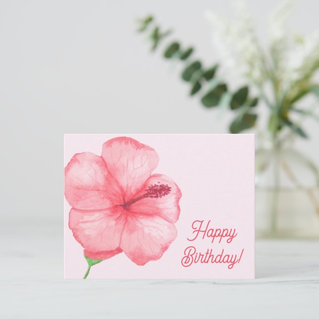 Happy Birthday  | Tropical Hibiscus Flower Postcard (Standing Front)