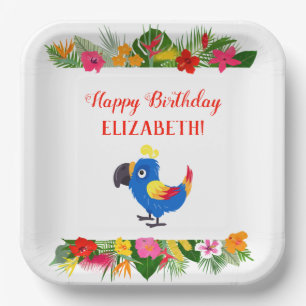 Happy Birthday Tropical Parrot Paper Plate