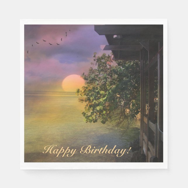 Happy Birthday Tropical Sunset Napkin (Front)