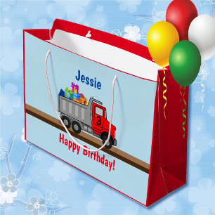 Happy Birthday Truck Load of Gifts Boys Name Age Large Gift Bag