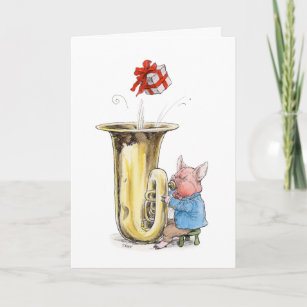 Happy Birthday tuba-blowing pig Card