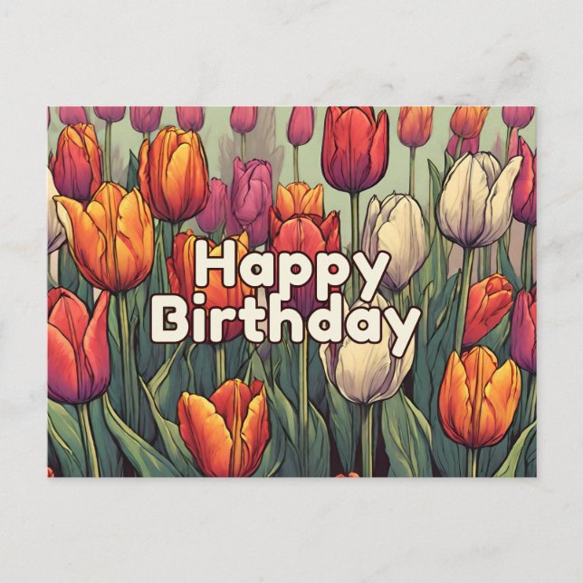 Happy Birthday Tulip Flowers  Postcard (Front)