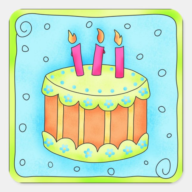 Happy Birthday Turquoise Cake Sticker Third (Front)