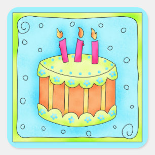 Happy Birthday Turquoise Cake Sticker Third