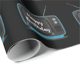 Happy Birthday Turquoise Retro TV Wrapping Paper