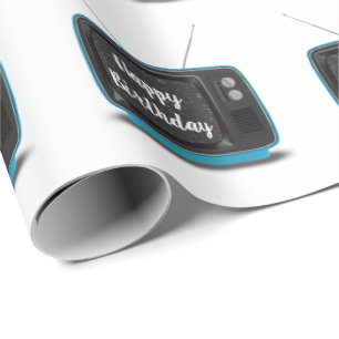 Happy Birthday Turquoise Retro TV Wrapping Paper