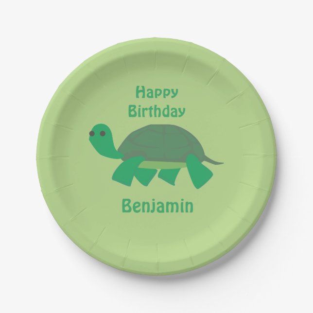 Happy Birthday Turtle Kid's Green Party Paper Plate (Front)