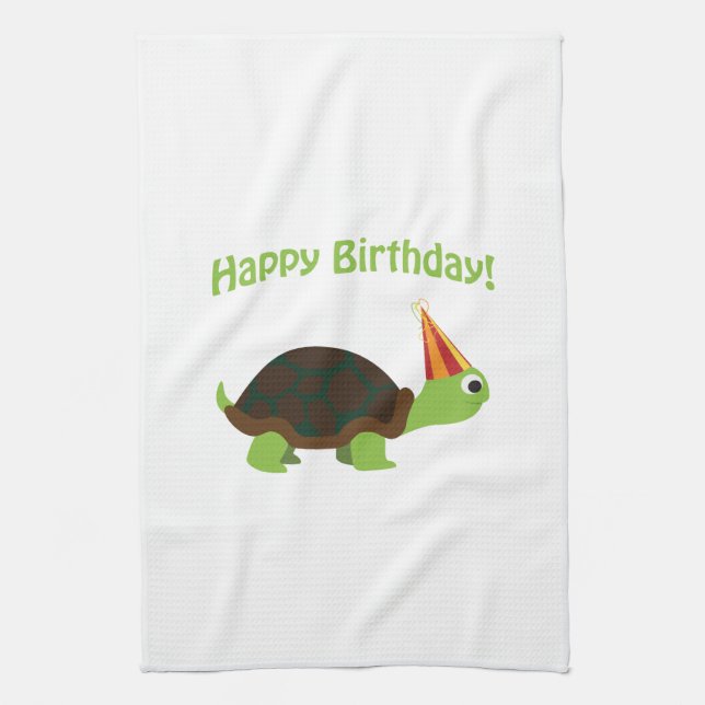 Happy Birthday! Turtle Tea Towel (Vertical)