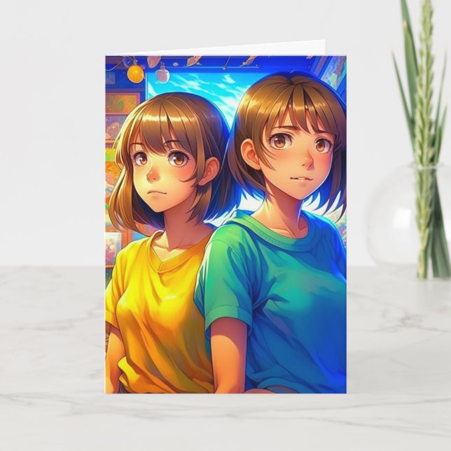 Happy Birthday Twin Sister | Anime Girls  Card (Front)