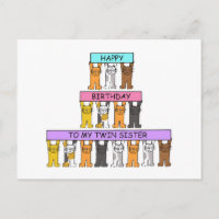 Happy Birthday Twin Sister Cartoon Cats.