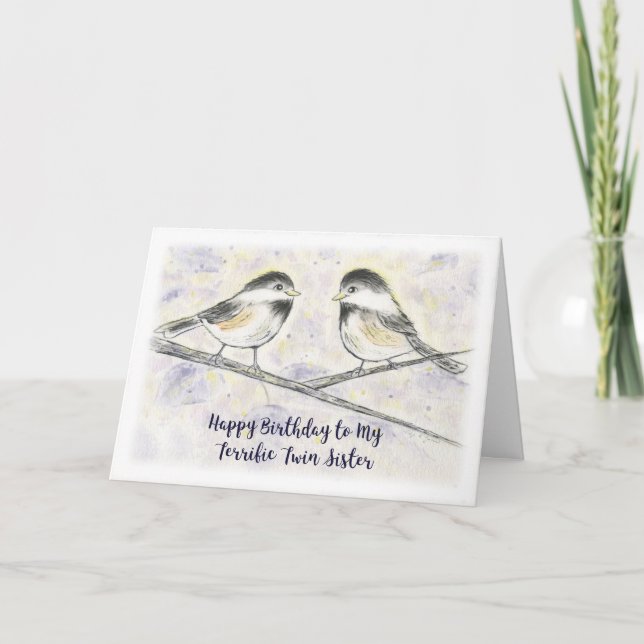 Happy Birthday Twin Sister, Sweet Chickadess, Tree Card (Front)