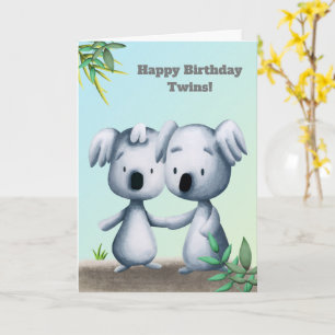 Happy Birthday Twins Koala Bear Cartoon Card