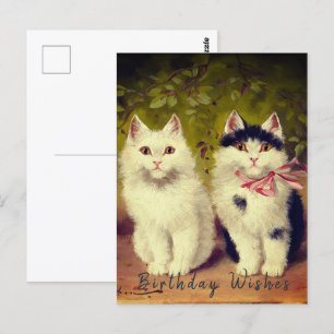  Happy Birthday Two Cats Oil Painting  Postcard