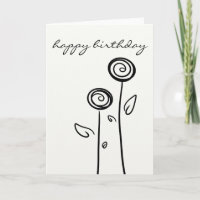 Happy Birthday Two Flowers Simple Line Drawing