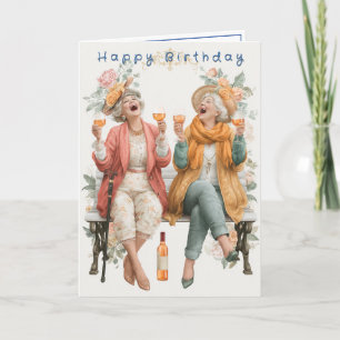 Happy Birthday Two Funny Drunk Laughing Ladies Card