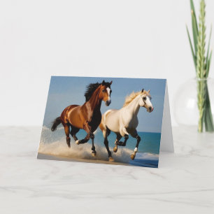 Happy Birthday two horse galloping at the beach Thank You Card