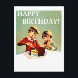 Happy birthday, two kids are eating cake, vintage postcard<br><div class="desc">Perfect image for your new print design. It could be a nice present or "final touch" for decorating home.</div>
