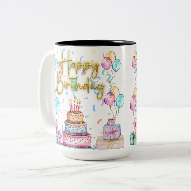 Happy Birthday  Two-Tone Coffee Mug (Front Left)