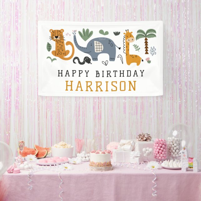Happy Birthday Two Wild Safari Animals Kids Banner (Party)