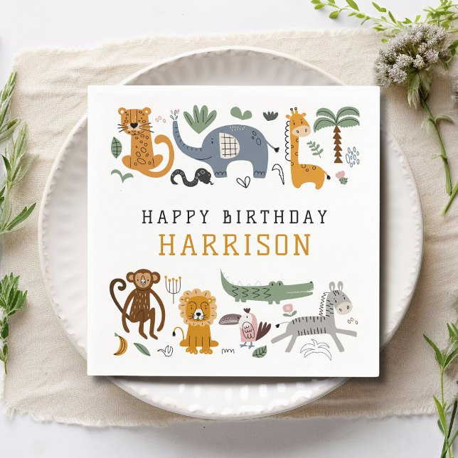 Happy Birthday Two Wild Safari Animals Kids Napkin (Creator Uploaded)