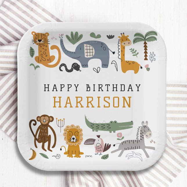 Happy Birthday Two Wild Safari Animals Kids Paper Plate (Creator Uploaded)