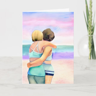 Happy Birthday | Two Woman Embracing on Beach  Card