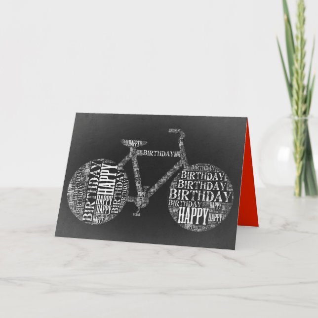 Happy Birthday Typography Bicycle Card (Blank) (Front)