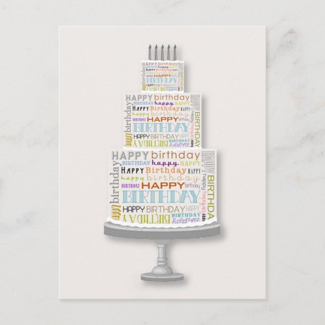 Happy Birthday Typography Cake Postcard (Front)