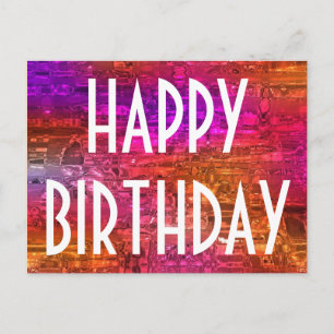 Happy Birthday Typography Colourful Art Pink Orang Postcard