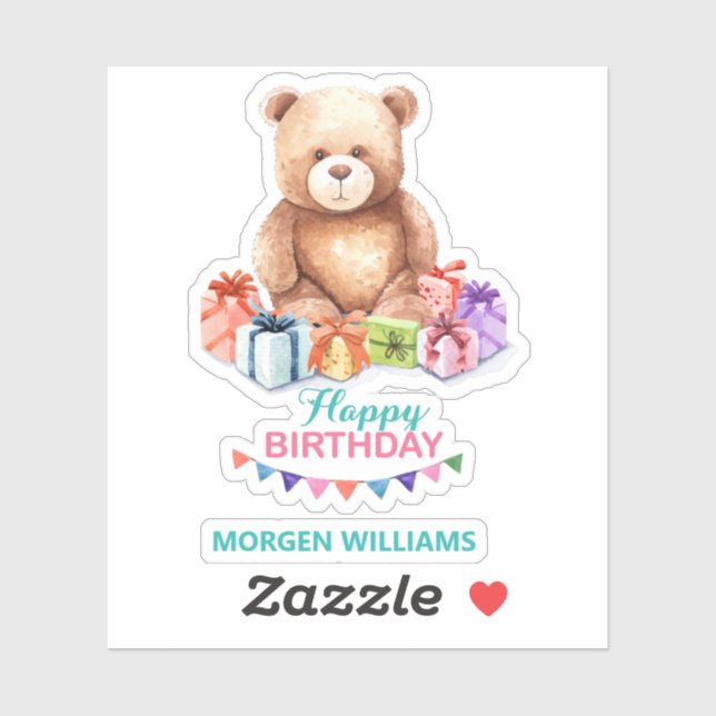 Happy Birthday typography cute teddy bear (Sheet)